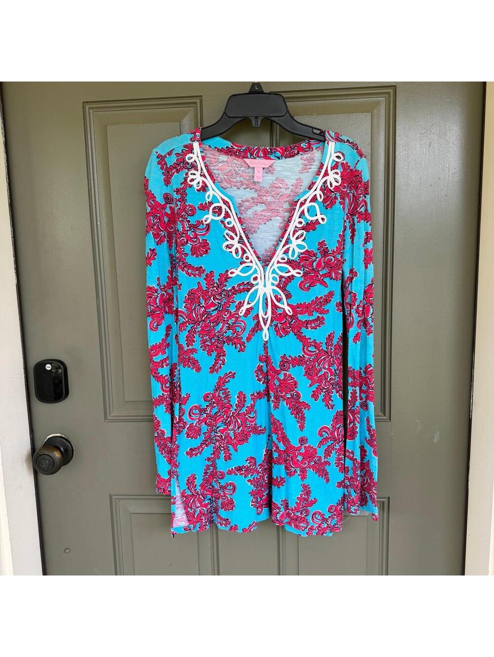 Lilly Pulitzer Jupiter Island‎ Tunic Good Reef Blue & Pink Coral XS